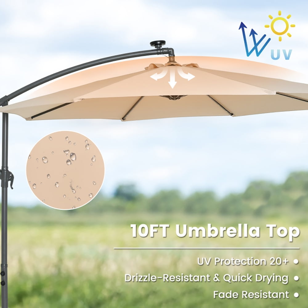 Aimee Lii 10 Feet Cantilever Umbrella with 32 LED Lights and Solar Panel Batteries, Table Umbrella Outdoor for Patio, Pool, Beach, Beige Aimee Lii 10 Feet Cantilever Umbrella with 32 LED Lights and Solar Panel Batteries, Table Umbrella Outdoor for Patio, Pool, Beach, Beige