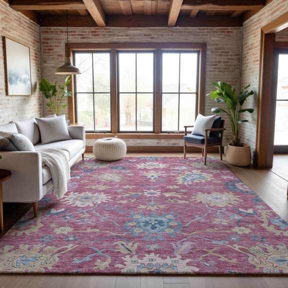 Addison Rugs Mayfield Premium Machine Washable Transitional Global Pink Rectangle Rug, 9' x 12'