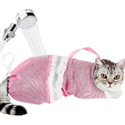 Cat Bathing Bag Adjustable Cat Grooming Net Bag Anti-bite & Anti-Scratch Cat Bath Washing Restraint Bag, Breathable Mesh Cat Grooming Bag for Shower, Nail Trimming, InjectionPeach