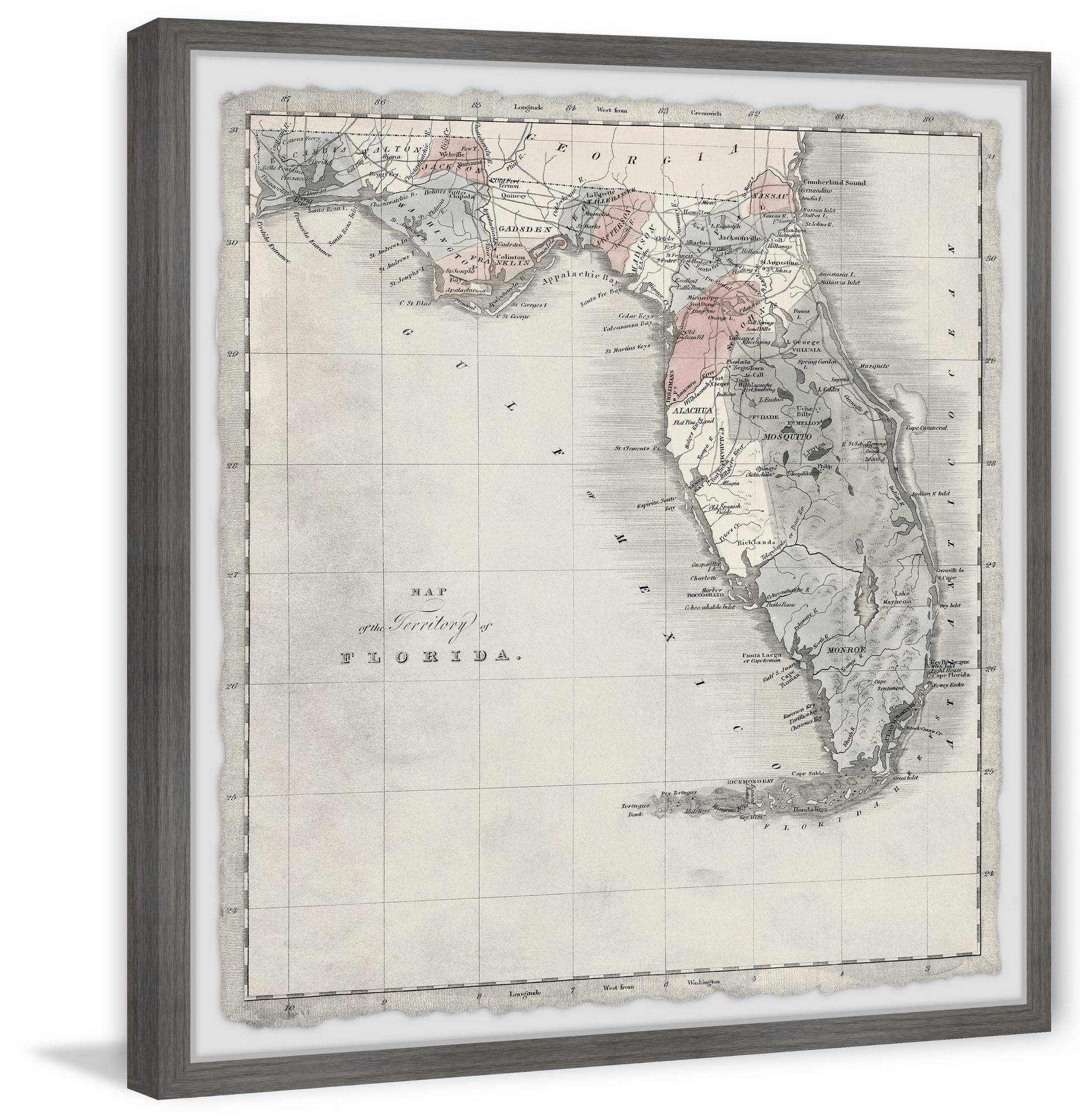 Marmont Hill Vintage Map of Florida Framed Wall Art