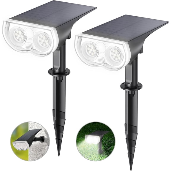 Solar Lights Outdoor Waterproof IP65, Dusk-to-Dawn Outdoor Solar Lights, 3 Lighting Modes Solar Spot Lights Outdoor for Garden, Yard, Landscape (Daylight, 2 Pack)
