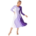 thumbnail image 3 of iEFiEL Womens Long Sleeve Liturgical Praise Dance Dress Color Block Worship Church Robe Lyrical Choir Performance Costume Purple S, 3 of 7