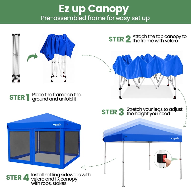 GVDV 10'x10' Canopy Tent with Mosquito Net, Zippered Doors
