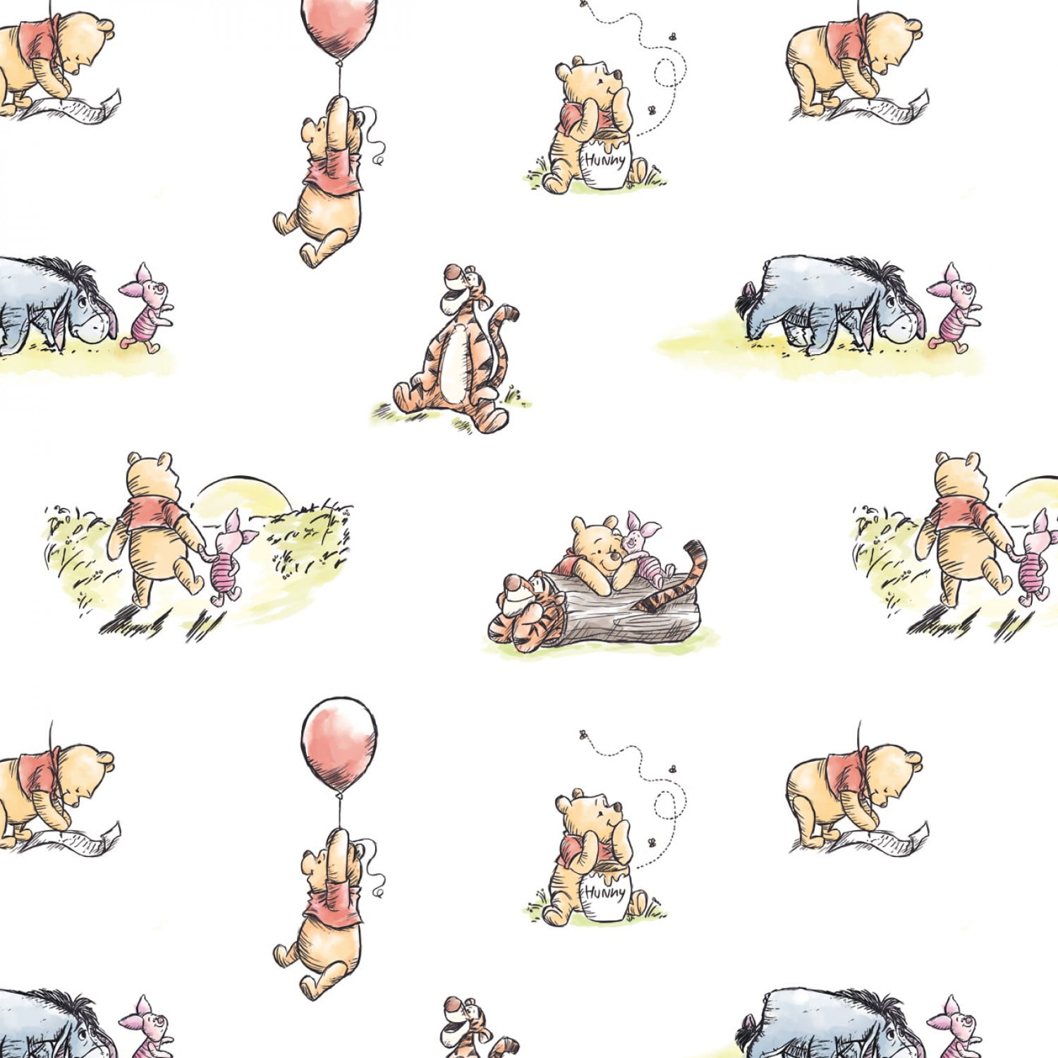 Disney Winnie The Pooh Classic Collection Pooh Chamomile 100% Cotton Fabric  by The Yard 