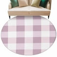 thumbnail image 2 of Pink White Buffalo Check 8ft Round Rug, Farmhouse Plaid Modern Geometric Non-Skid Rubber Backing Large Area Rugs - Living Room Bedroom Home Office, Indoor Floor Mat Carpets Washable Rug, 2 of 9