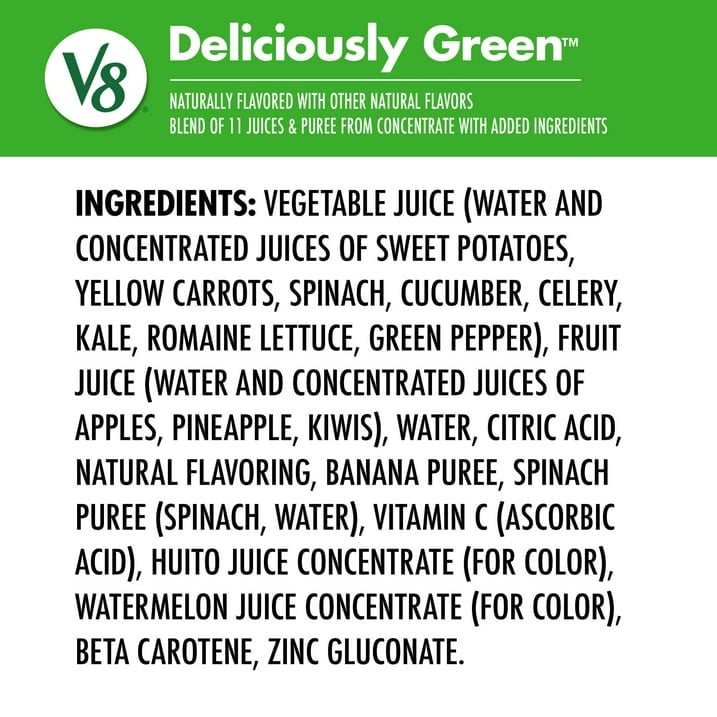 (2 pack) V8 Deliciously Green 100% Fruit and Vegetable Juice, 8 fl oz Can, 6 Count