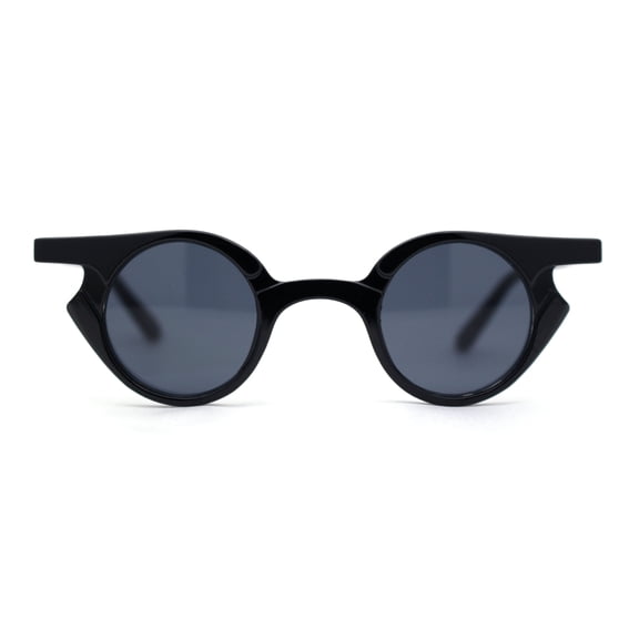 Retro Vintage Micro Circle Lens Hippie Pimp Plastic Sunglasses All Black