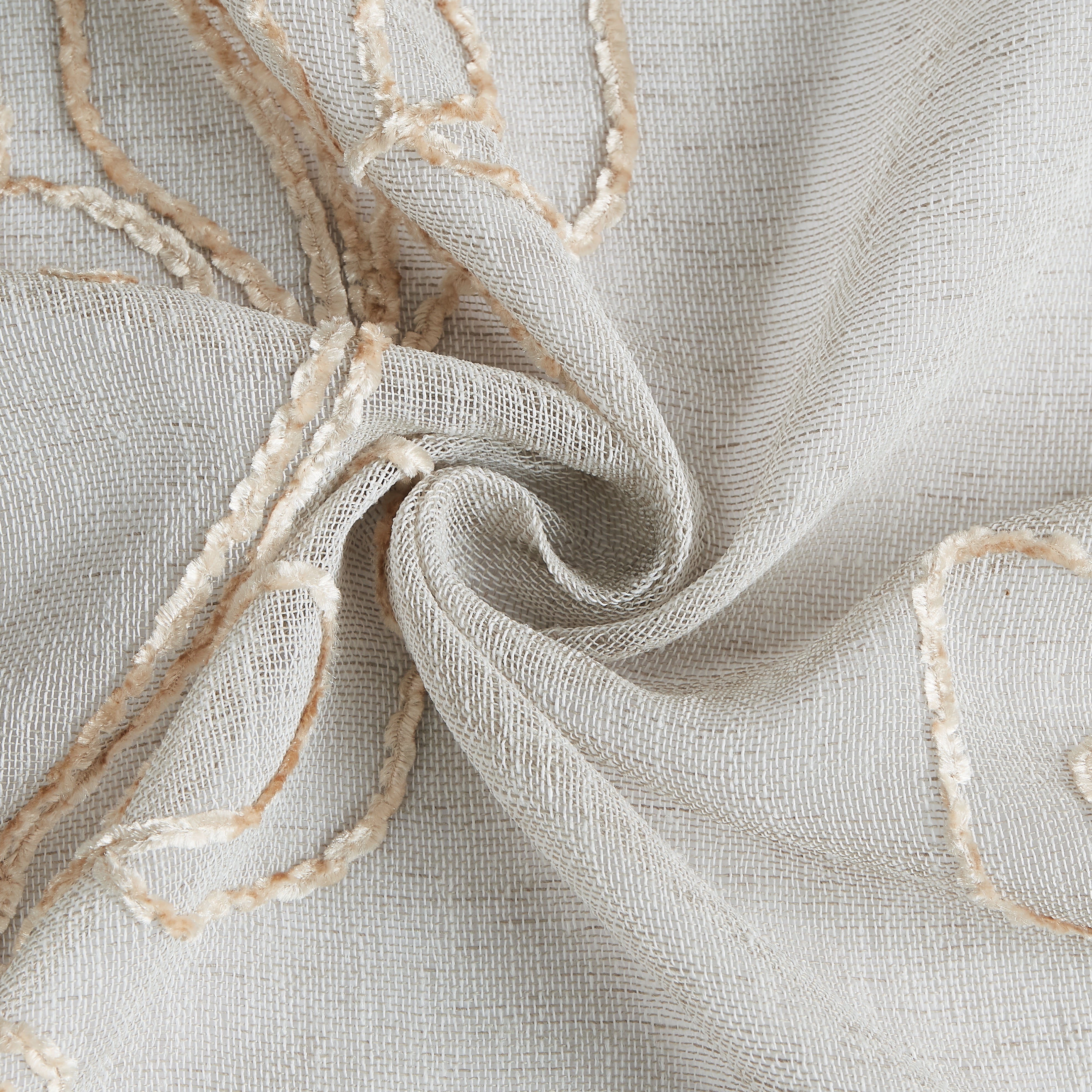 Dainty Home Stella 3D Floral Chenille Embroidered Solid Sheer 76" x 96" Window Curtain Panel Pair in Linen