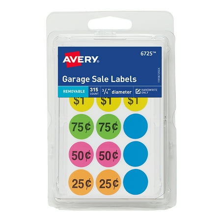Avery(R) Assorted Neon Removable Garage Sale Labels 6725, 3/4