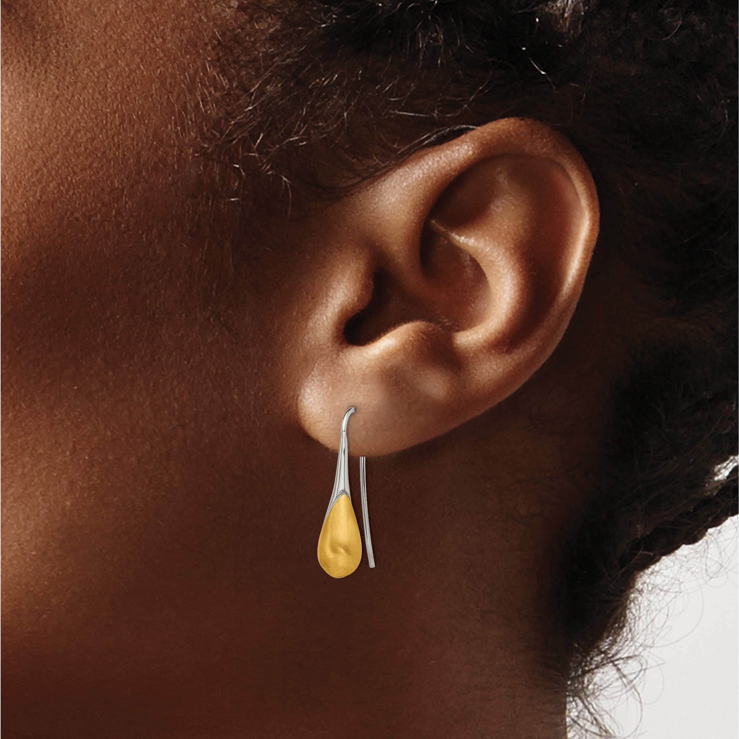 Stainless Steel Brushed & Polished Yellow Ip Magnetic Shepherd Hook Earring (26.5 X 6.5) Made In China sre1567