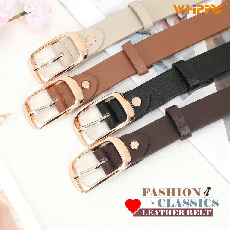 WHIPPY Set of 4 Women Skinny Belts Thin Leather Waist Belt with Square  Buckle for Pants Jeans Dresses, Black/Brown/Coffee/White, XS at   Women's Clothing store