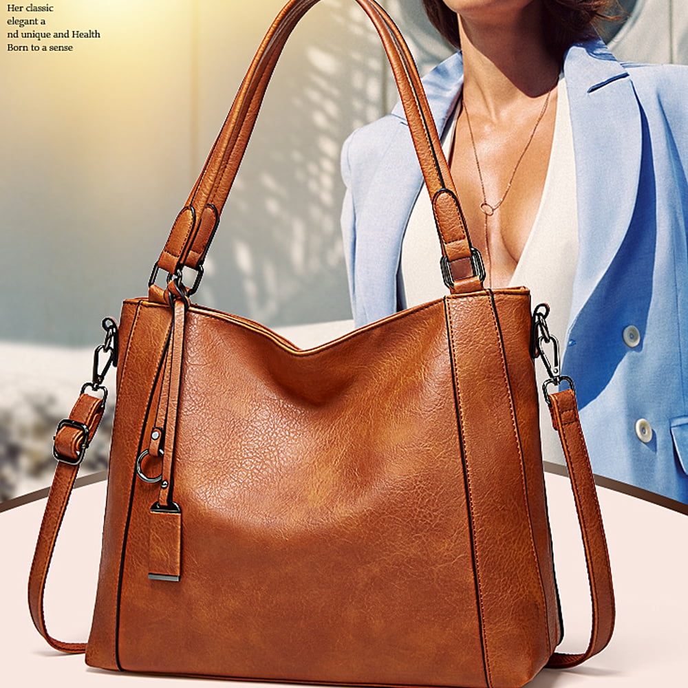Purses and Handbags for Women Vegan Leather Shoulder Top Handle Handbags with Zipper,Dark brown