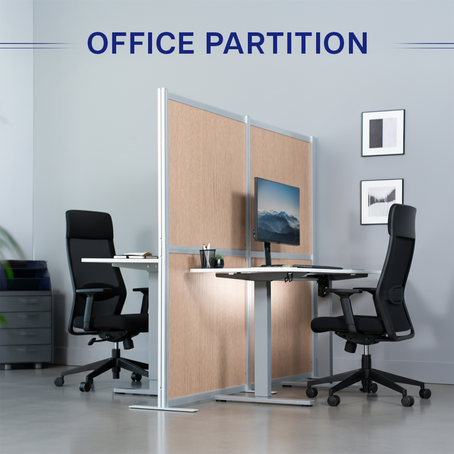 VIVO Modular Wall System, 2 Wood Grain PET Panels, Office Cubicle Dividers