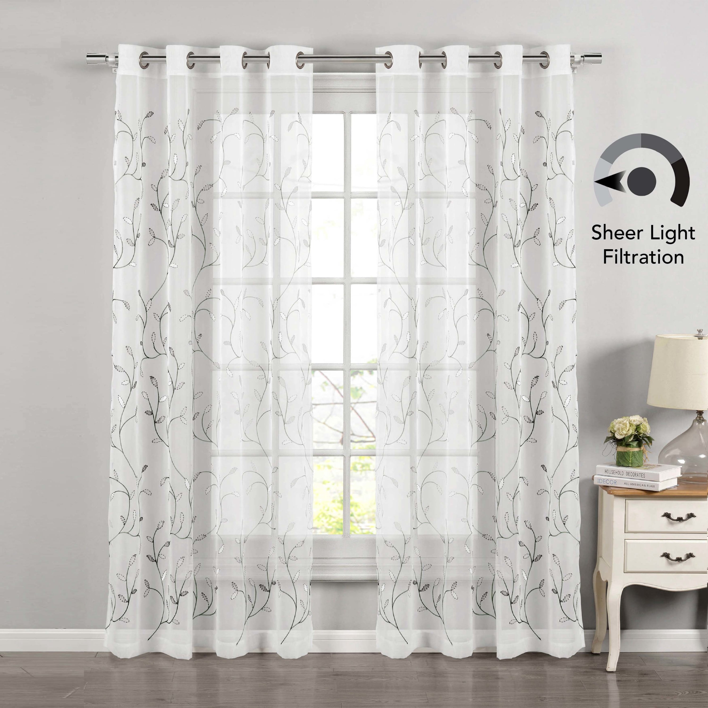Grommet Curtain Panel, Embroidered Sheer Extra-Wide, Silver 54" x 84"