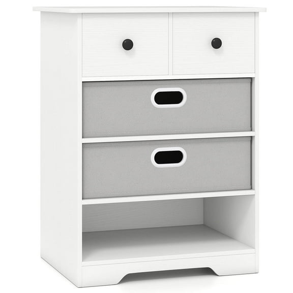 Costway 4-Drawer Dresser Modern Chest Storage Organizer with Open Shelves Anti-Tip Kits White