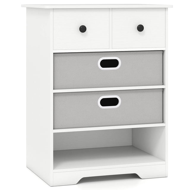 Costway 4-Drawer Dresser Modern Chest Storage Organizer with Open Shelves Anti-Tip Kits White