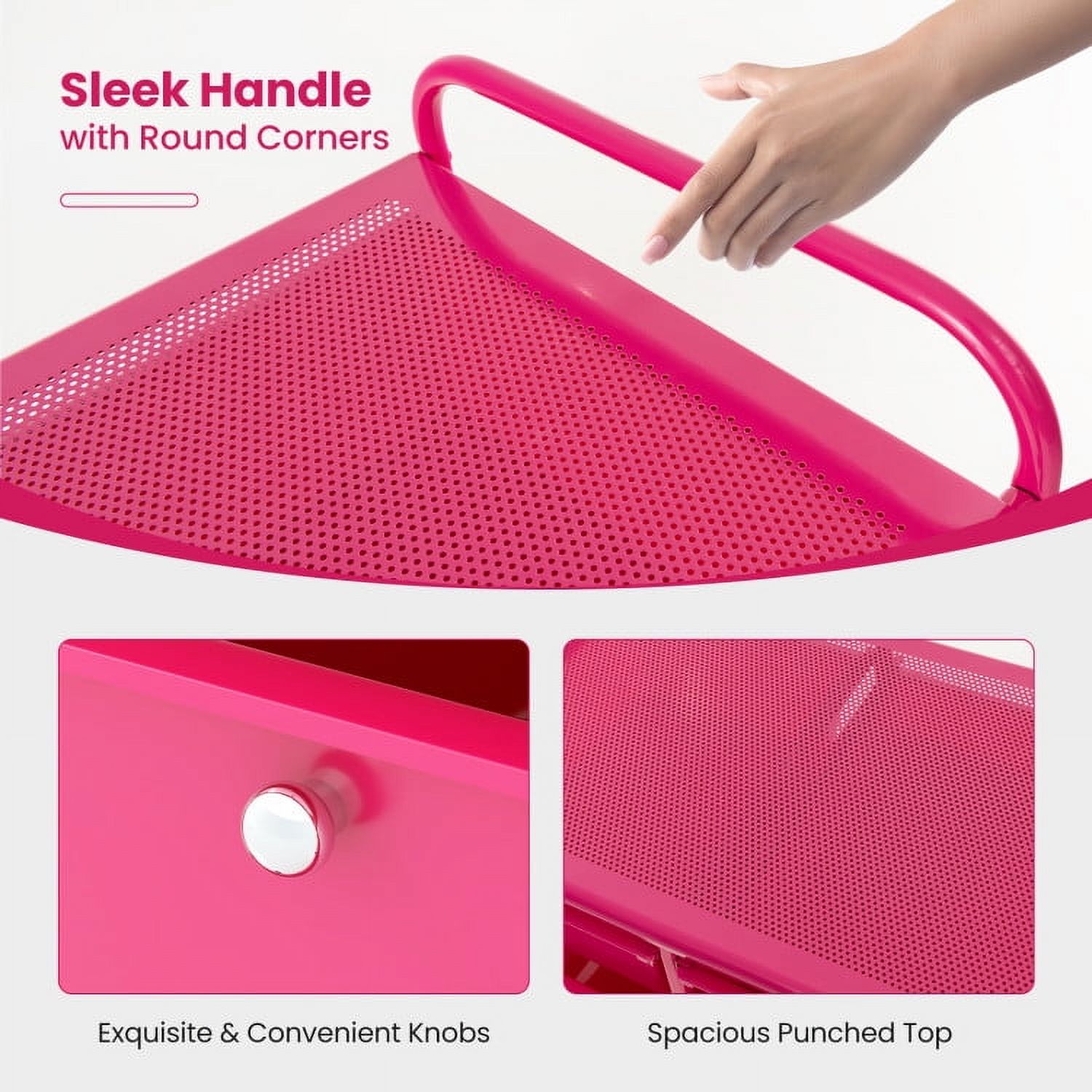 Demi Bonn 15-Drawer Utility Rolling Organizer Cart Multi-Use Storage with 4 Universal Casters, Pink