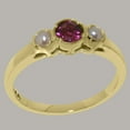 thumbnail image 3 of LBG British Made Traditional Solid 14k Yellow Gold Ring with Natural Pink Tourmaline & Cultured Pearl Womens Promise Ring - 33 size options - Size 4.25, 3 of 7