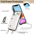 thumbnail image 5 of Crossbody Strap Wallet Case for iPhone 11 with Wrist Strap, 360° Rotating Ring Kickstand & Card Holder PU Leather Purse Magnetic Snap Zipper Case Cover for iPhone 11, White, 5 of 9