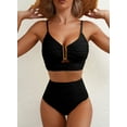 thumbnail image 6 of Eytino Swimsuit Sets Womens High Waisted Bikini Sets Tummy Control Swim Suits Textured Ruched V Neck Cutout Two Piece Bathing Suit Swimwear Black S-2XL, 6 of 12