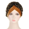 thumbnail image 4 of Women Glitter Sequins Headscarf Headband Head Wraps Muslims Bonnet Hijab Chemo Cap Turban Hat NAVY BLUE, 4 of 8