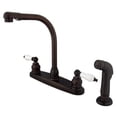 thumbnail image 5 of Kingston Brass GKB718SP  GKB718SP Water Saving Victorian High Arch Kitchen Faucet with Oak & Porcelain Lever Handles and Sprayer, Satin Nickel, 5 of 7