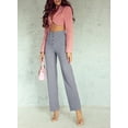 thumbnail image 2 of Pantalones Cargo rectos informales para mujer, pantalones de pierna con botón de cintura alta, pantalones elásticos de trabajo de negocios con múltiples bolsillos, 2 of 5
