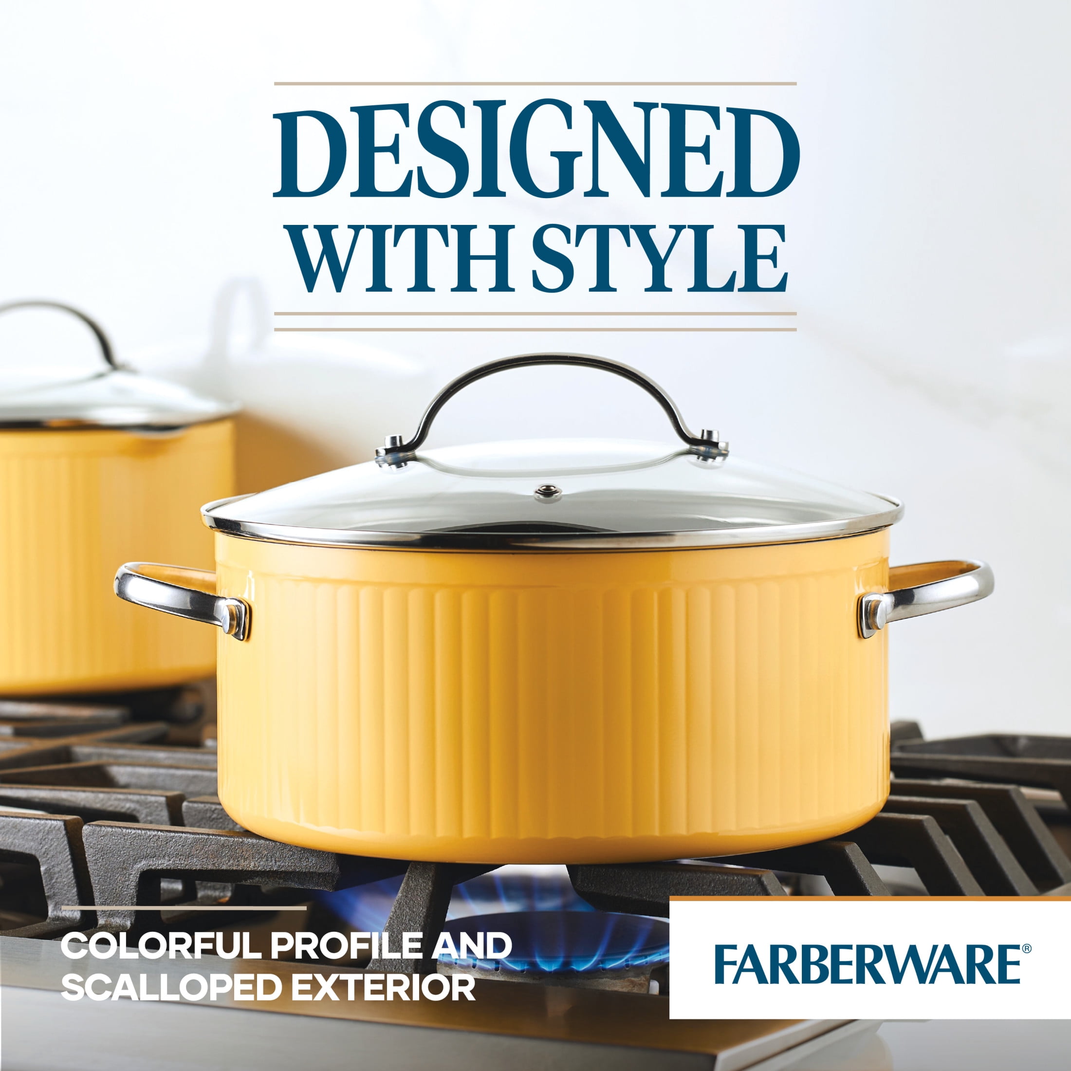 Farberware Style 10 Pcs Nonstick Cookware Set with Cooking Tools, Dishwasher Safe and Oven Safe to 500°F, Yellow
