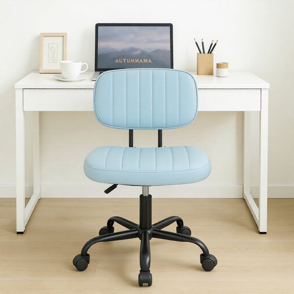 CONCETTA Ergonomic Home Office PU Leather Desk Chair, Small Space, Armless Rolling Chair for Adults, Blue