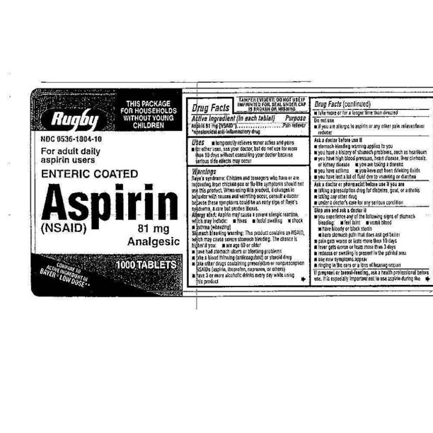 Rugby Aspirin Enteric Coated Tablets, 81 mg, 1000 Count