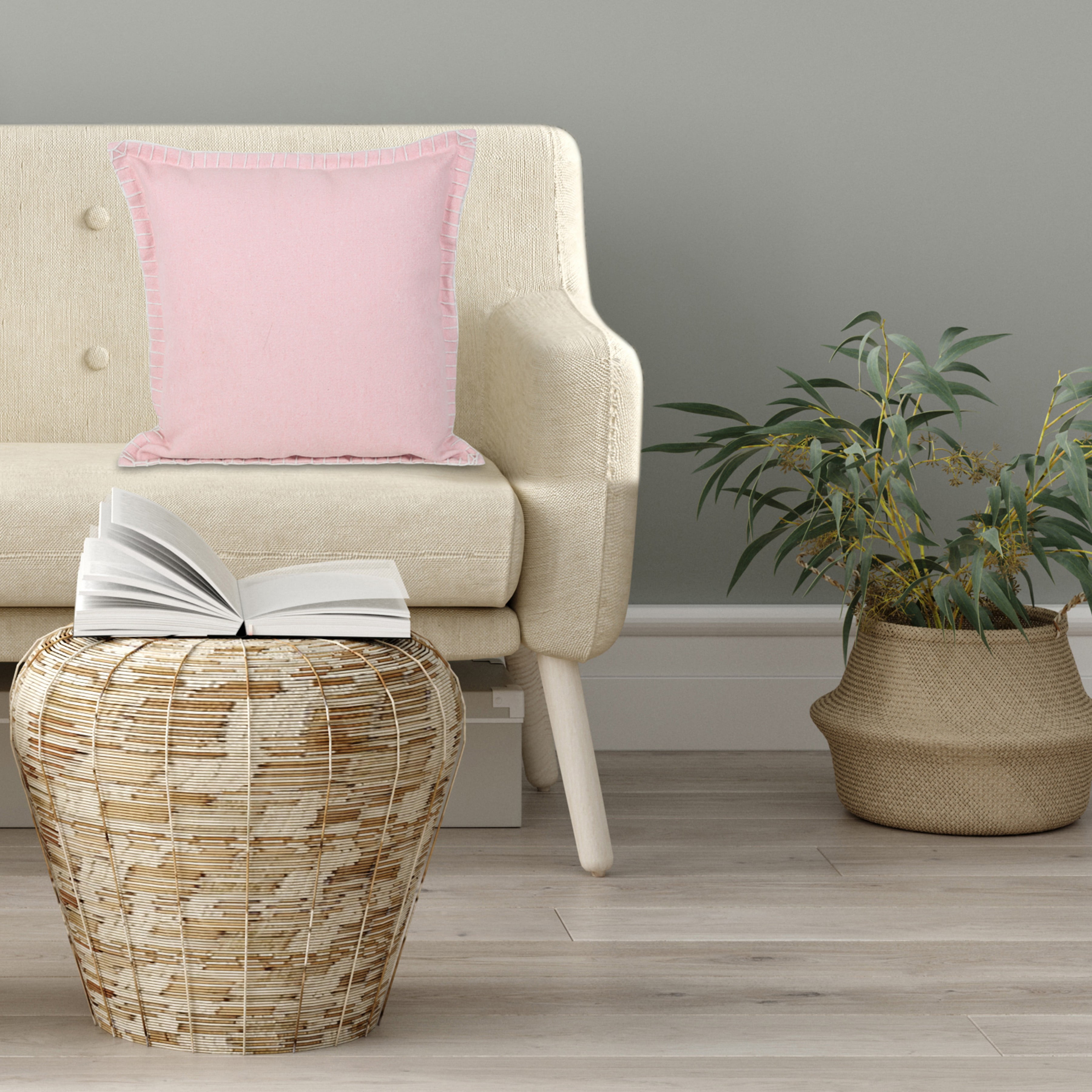 Harlow Hill Wilma 20" x 20" Solid Cotton Adult Decorative Feather Filled Pillow, Light Pink