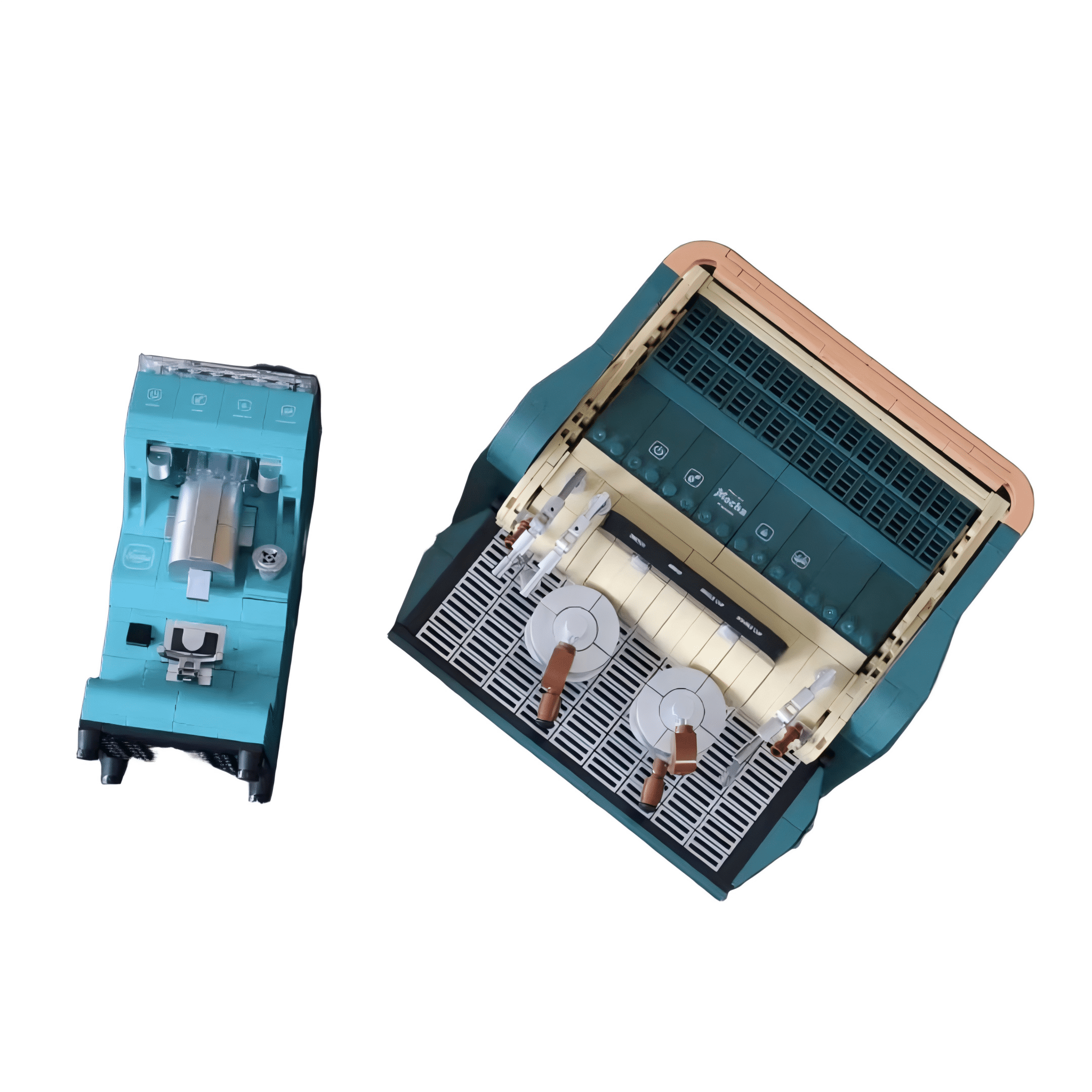 Dual Espresso Machine & Grinder Combo Building Blocks Set, Vintage Coffee Station Building Blocks, Home Office Table Centerpiece Decor
