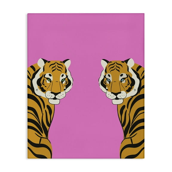 Stupell Industries Bold Mirrored Tigers on Pink Animals Painting Wrapped Canvas Canvas Art Print Wall Art, 16 x 20