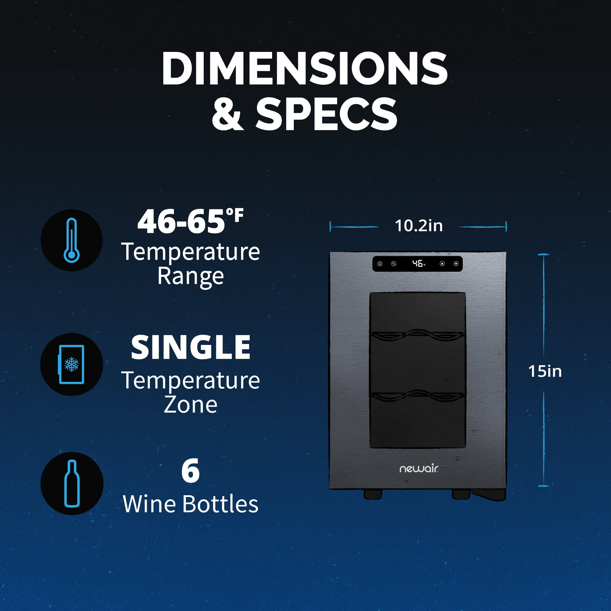 Newair Shadow-T Series Wine Cooler Refrigerator, 6 Bottle Countertop Mirrored Compact Wine Cellar, Small Freestanding Glass Door Wine Fridge