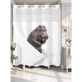 thumbnail image 2 of No Hook Shower Curtain with Snap-in Liner, Funny Hippos Waterproof Fabric Bathroom Curtains, Cute Art Fun Lovely Animals on Toilets Bath Curtains & Mesh Top Window 72"x78" Long, 2 of 9