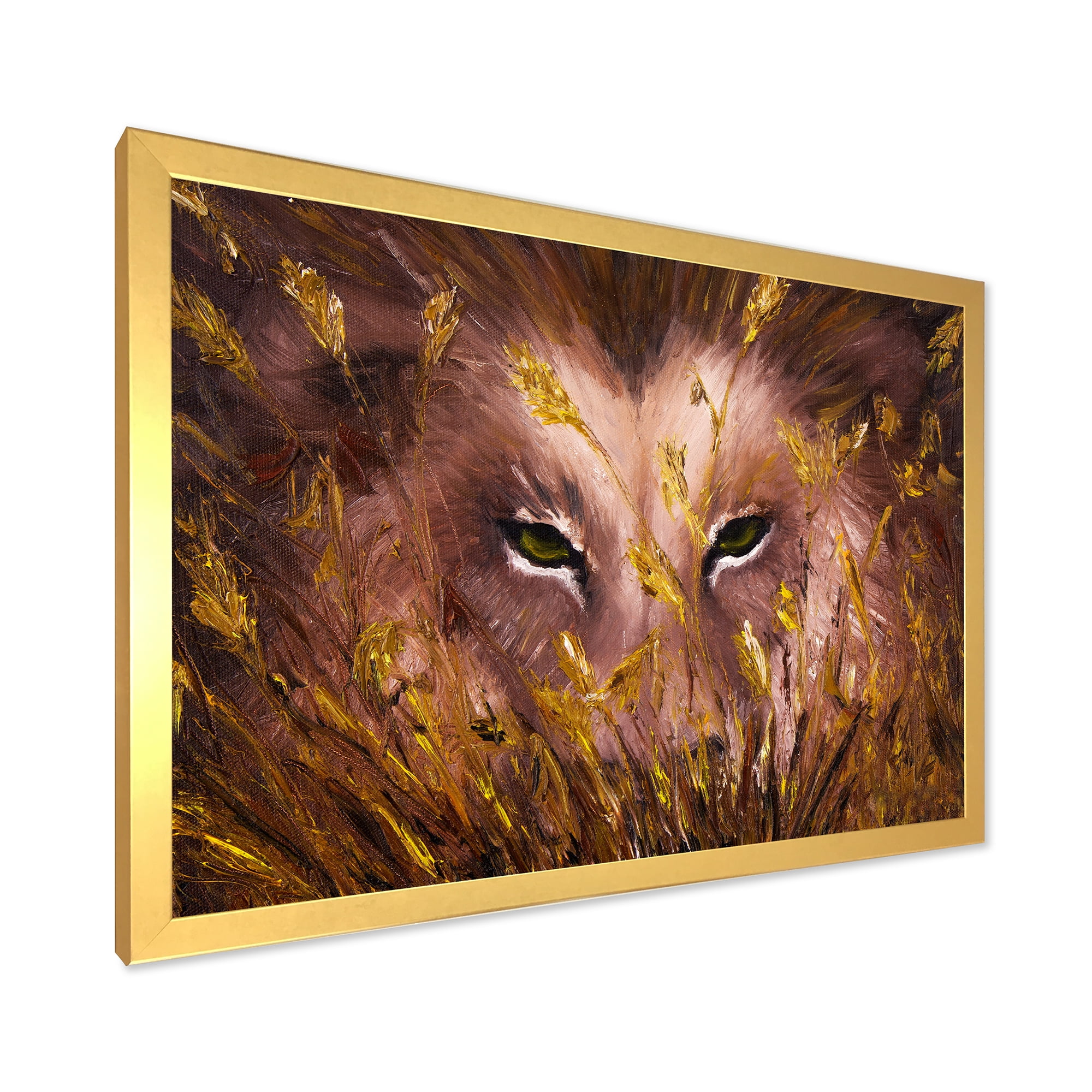 Designart 'Close Up Of Wolf Eyes In The Grass' Farmhouse Framed Art Print