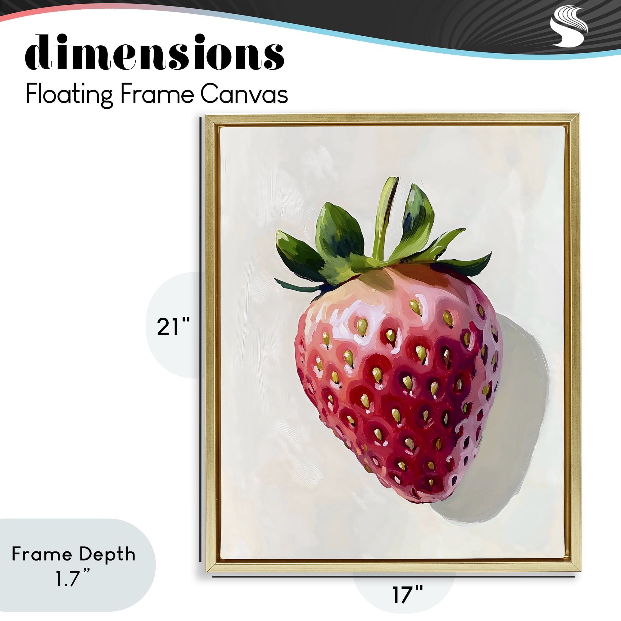 Stupell Industries Juicy Shine Strawberry Gold Framed Floater Canvas Wall Art, design by The Prints Vibe