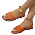 thumbnail image 1 of Womens Flat Sandals Ankle Ring Pearl Metal Slingback Open Toe Non Slip Fashion Summer Casual Shoes Orange, 1 of 9