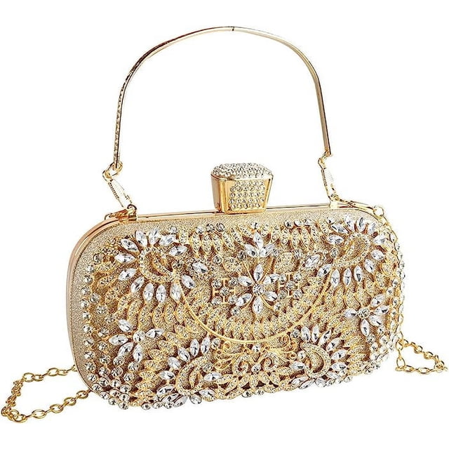 Bolsos de mano dorados para mujer, bolso de hombro cruzado para fiesta de noche con diamantes de imitación de cristal, bolso formal para fiesta de boda