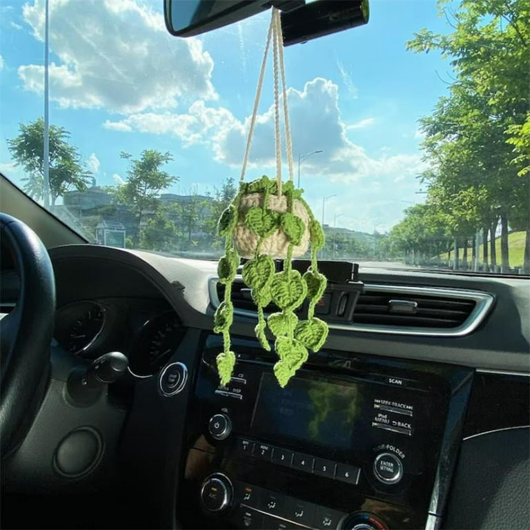 Car Accessories for Women,Car Mirror Hanging Accessories, Car Decorations,Car  Accessories Interior Aesthetic Hand-Woven Potted Plant Pendant,Crochet  Plants for car : : Automotive