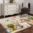 thumbnail image 3 of Area Rug for Living Room, Happy Easter Non-Slip Indoor Large Carpet for Bedroom/Dining Room, Bunny Eggs Spring Flowers Butterfly Wooden Grain Washable Low-Profile Floor Runner Rugs - 4 x 6 Ft, 3 of 8
