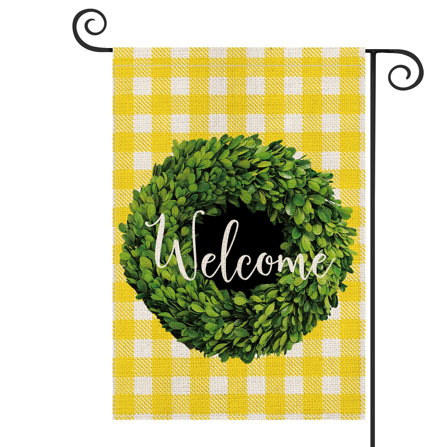 Buffalo Check Plaid Boxwood Wreath Premium Burlap Yard Flag for All Seasons for Outside Mogarden Welcome Spring Garden Flag 12.5 x 18 Inches Double Sided 