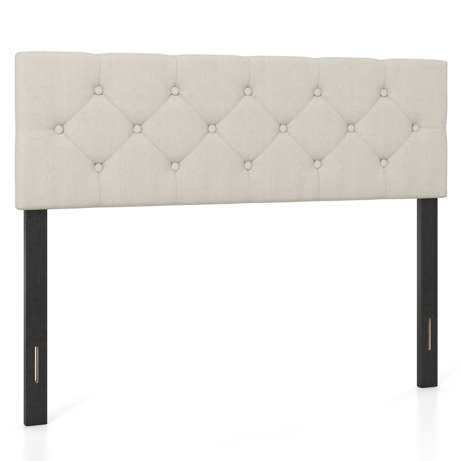 Furnibear Upholstered Tufted Linen Headboard Panel for Queen Size Beds with Adjustable Legs for Bedroom and Guest Room, Beige