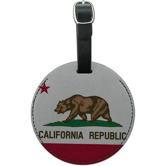 California Republic State Flag Round Leather Luggage ID Tag Suitcase Carry-On
