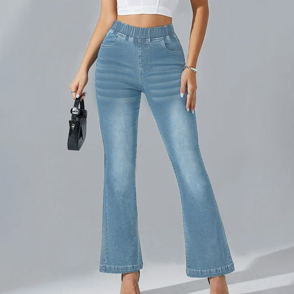 PXLKNZH Bell Bottom Jeans for Women Elastic High Waisted Stretchy Flare Jeans Trendy Wide Leg Bootcut Jeans Vintage Skinny Denim Pants Blue,XXL
