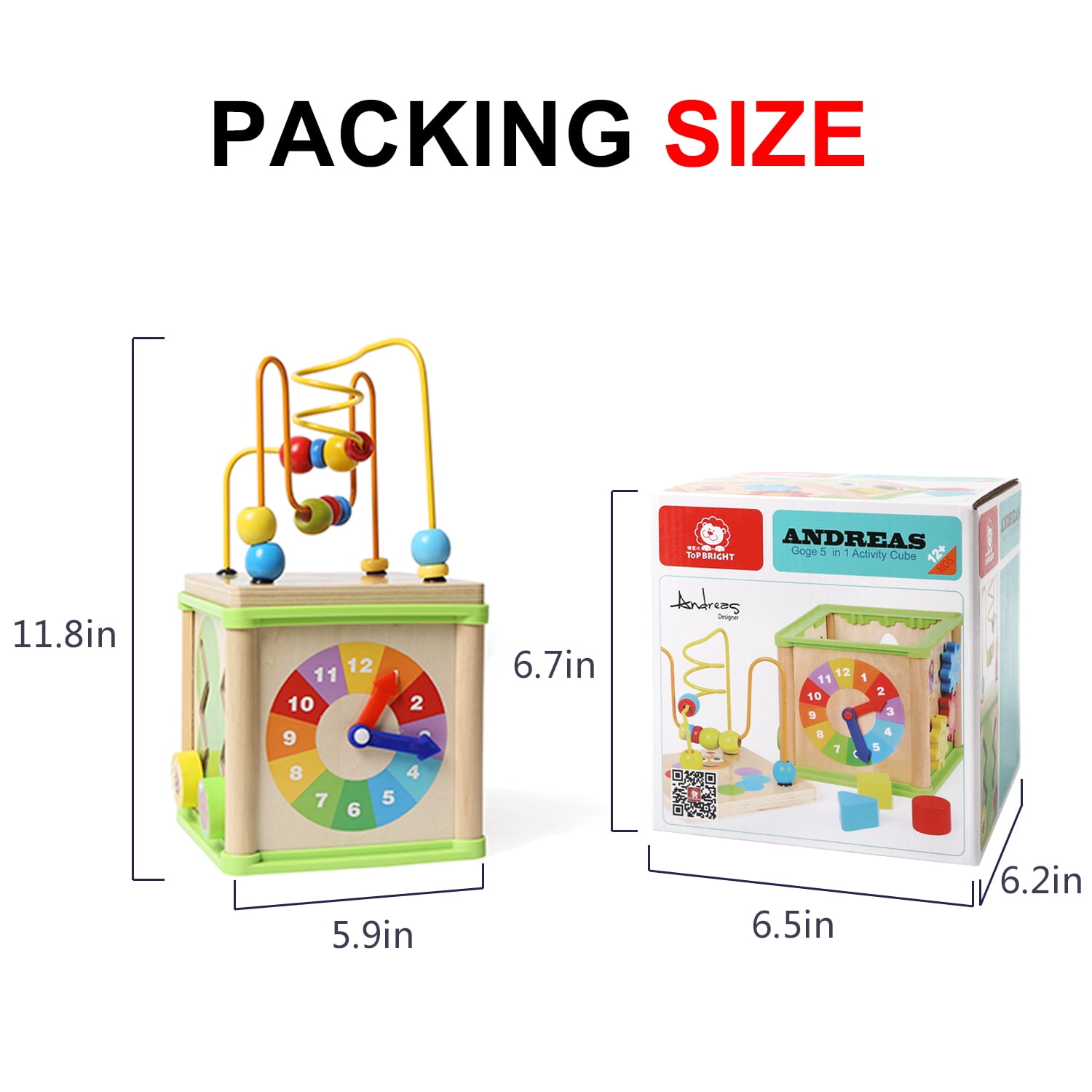 TOP BRIGHT Activity Cube Toys Baby Educational Wooden Bead Maze Shape Sorter for 1 Year Old Boy and Girl Toddlers Gift Small Size 