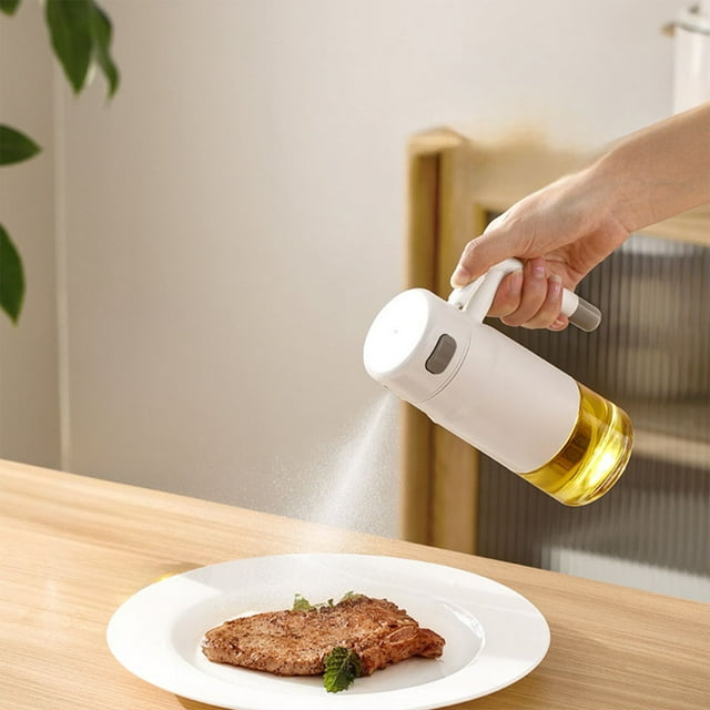 Dispensador de Aceite 2 En 1 con Pulverizador | Botella de Aceite de Cocina de 275 Ml de Capacidad, de Plástico Blanco | Dispensador de Vinagre y Salsa de Soja para Cocinar, 17 X 11 X 6,9 Cm | Empuña