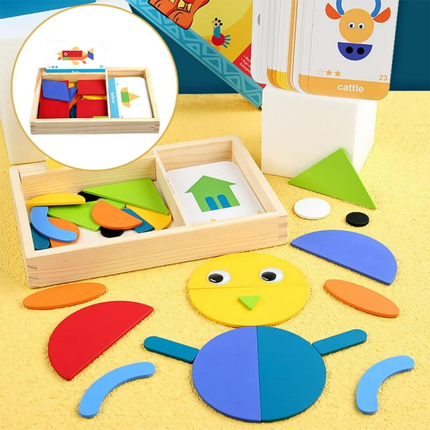 Bloques de de rompecabezas de forma manipulativa geométrica jardín de infantes juguetes educativos clásicos Montessori Tangram para 90 piezas CUTICAT Rompecabezas de formas geométricas
