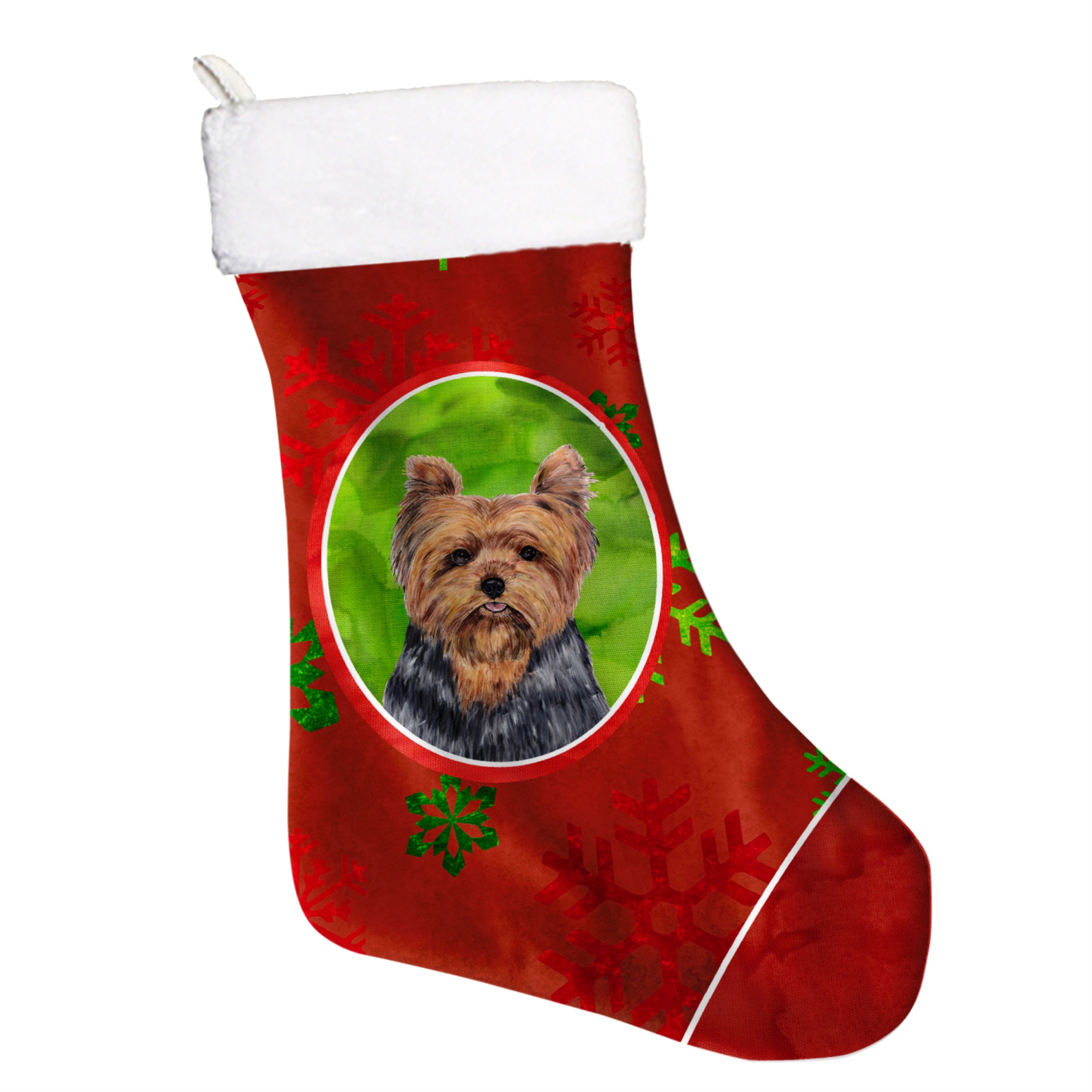 Caroline S Treasures Sc9428 Cs Yorkie Red And Green Snowflakes Holiday Christmas Stocking 11 X 18 Multicolor Walmart Com Walmart Com