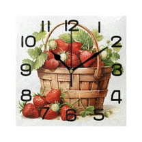 Strawberry with Leaves Wall Clock Square Silent Non-Ticking Battery Operated Retro 7.78" Clock Home Kitchen Office Decoration